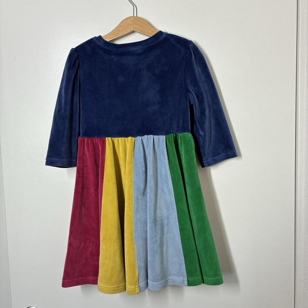 Mini Boden Dress Girls 5-6Y Multicolor Velour Colorblock Fit & Flare Party - Picture 3 of 14